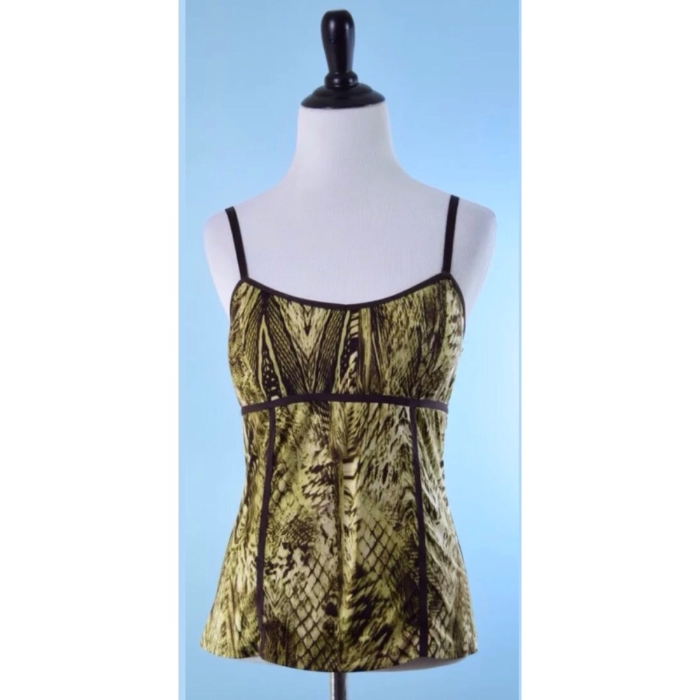 Cache Yellow Green Printed Spaghetti Strap Top